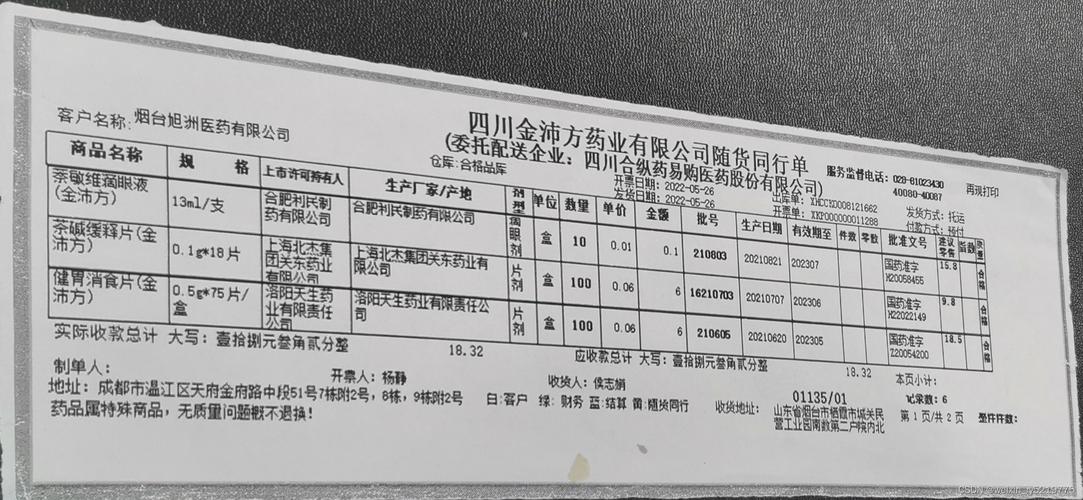 药品包装和物流单据